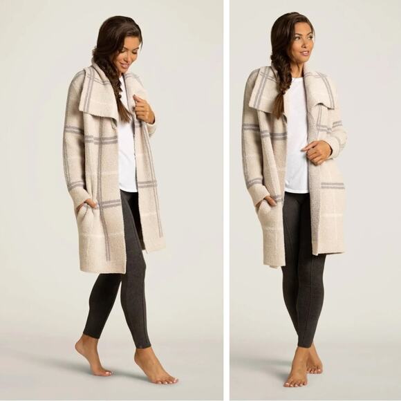 Barefoot Dreams CozyChic Windowpane Drape Cardigan Size Large - Picture 1 of 9